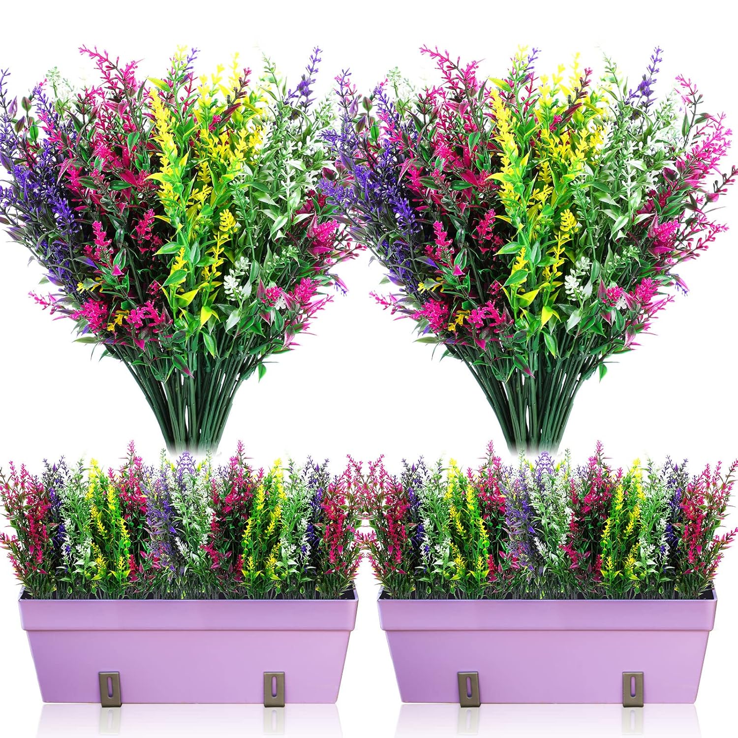 12 Bundles Outdoor Artificial Flowers Lavender Flowers Uv Resistant Plants Fake Bushes Faux Greenery Plants For Table Centerpiece Home Planter Garden Patio Front Porch Yard Decor(Mixed)