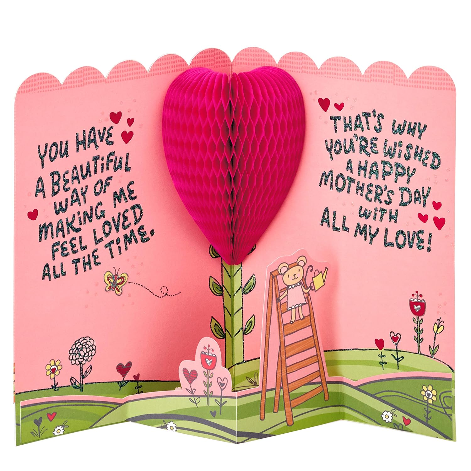 Hallmark Pop Up Mothers Day Card for Grandmother from Kids (3D Honeycomb Heart)