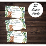 How Many Gummy Bears - Self Standing Sign - 50 Guess Cards - Greenery Woodland Baby Shower Birthday Party