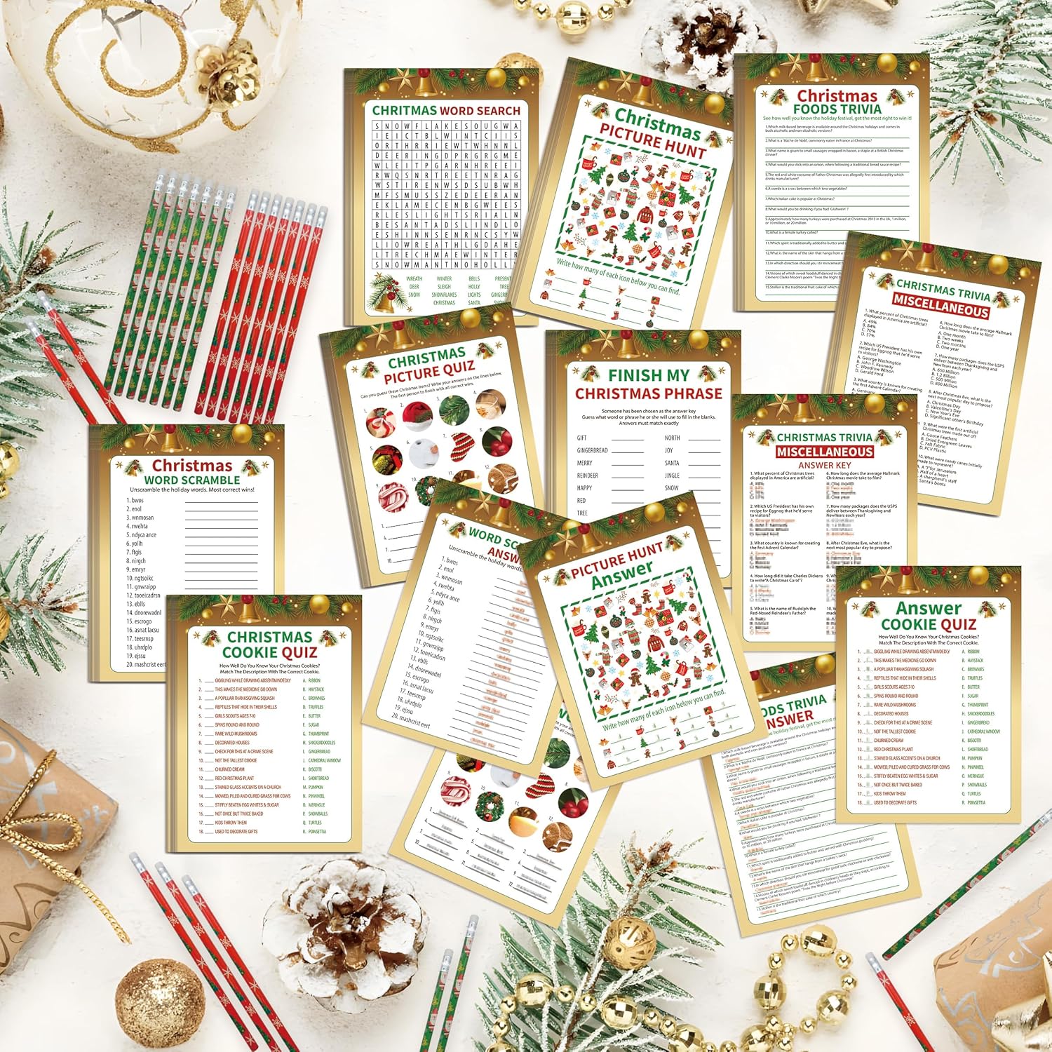 Fun Christmas Party Games Set, Pack 8 Different Christmas Games, Christmas Party Games For Family, Family Activities Game, Supplies For Xmas Party (Sdzhg04)