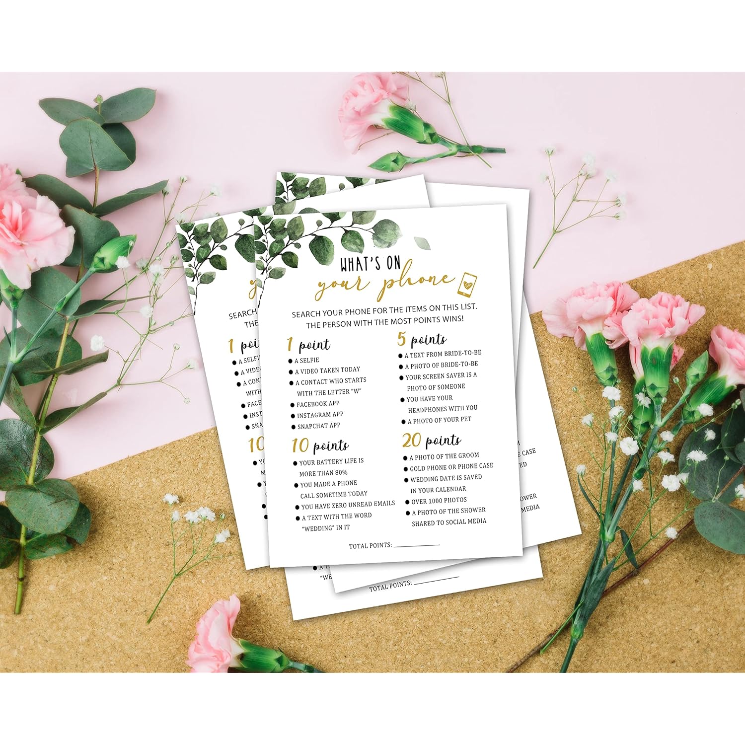 Bridal Shower Games - Greenery Engagement Party Game Cards For Wedding, Bachelorette Party - Bridal Shower Decorations, 30 Cards(012)