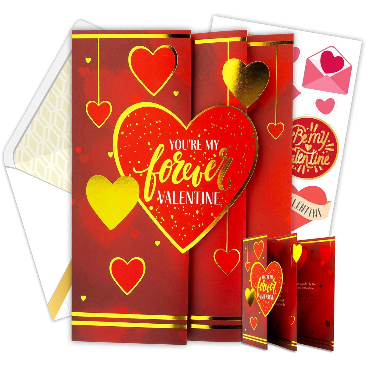 Gold Foiled 5X7In Individual Valentine Card For Husband Set With Multi-Layered Design, Envelope And Stickers, For Wife, Romantic Partner, With Printed Message Inside - Gifting, Mailing