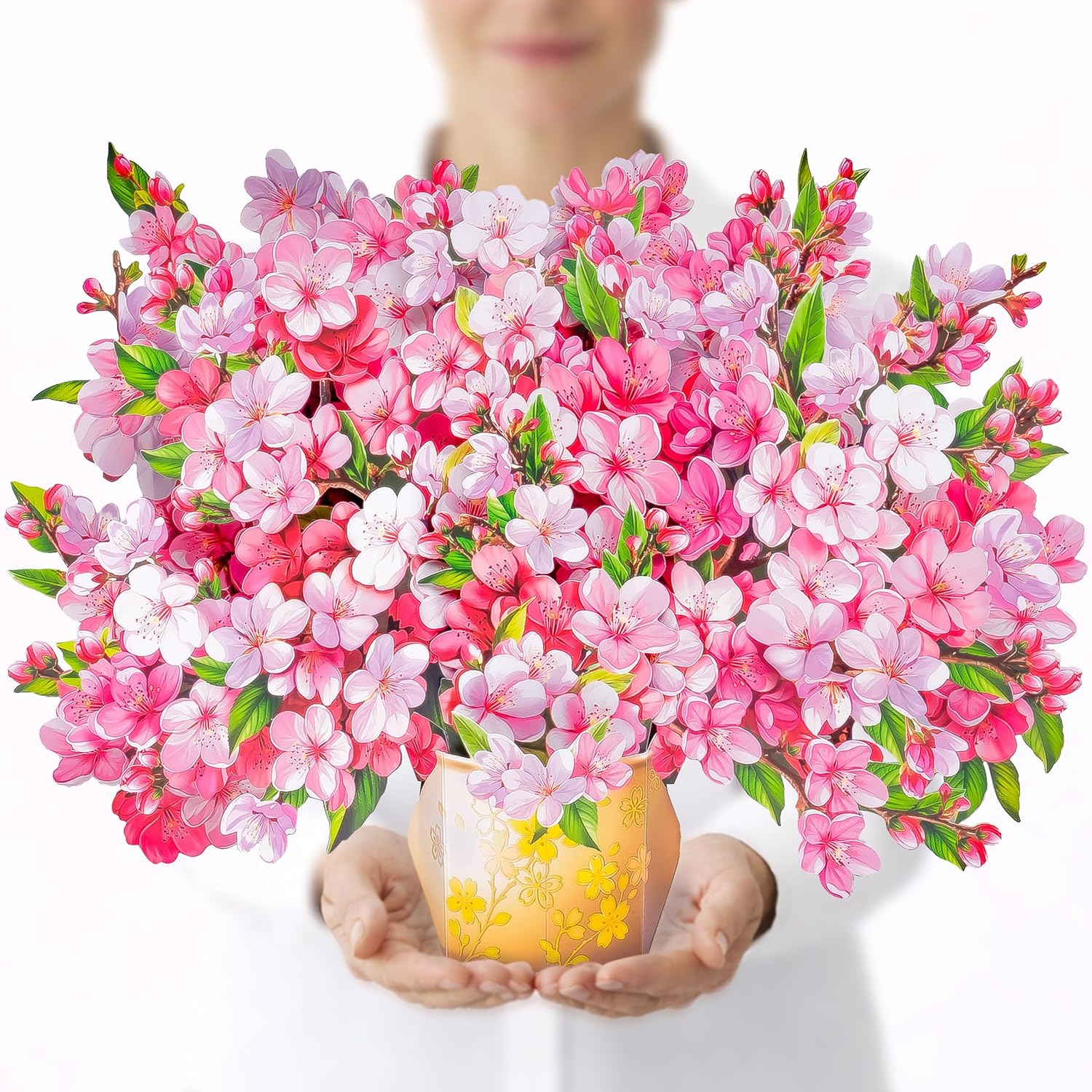 Cherry Blossoom Pop Up Card, 15.5 Inches Real Size Display 3D Valentine Greeting Card, Paper Flower Bouquet, Gift For Valentines Day, Birthday, Mothers Day, Includes Envelope & Message Note