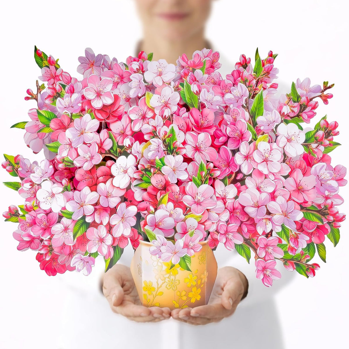 Cherry Blossoom Pop Up Card, 15.5 Inches Real Size Display 3D Valentine Greeting Card, Paper Flower Bouquet, Gift For Valentines Day, Birthday, Mothers Day, Includes Envelope & Message Note