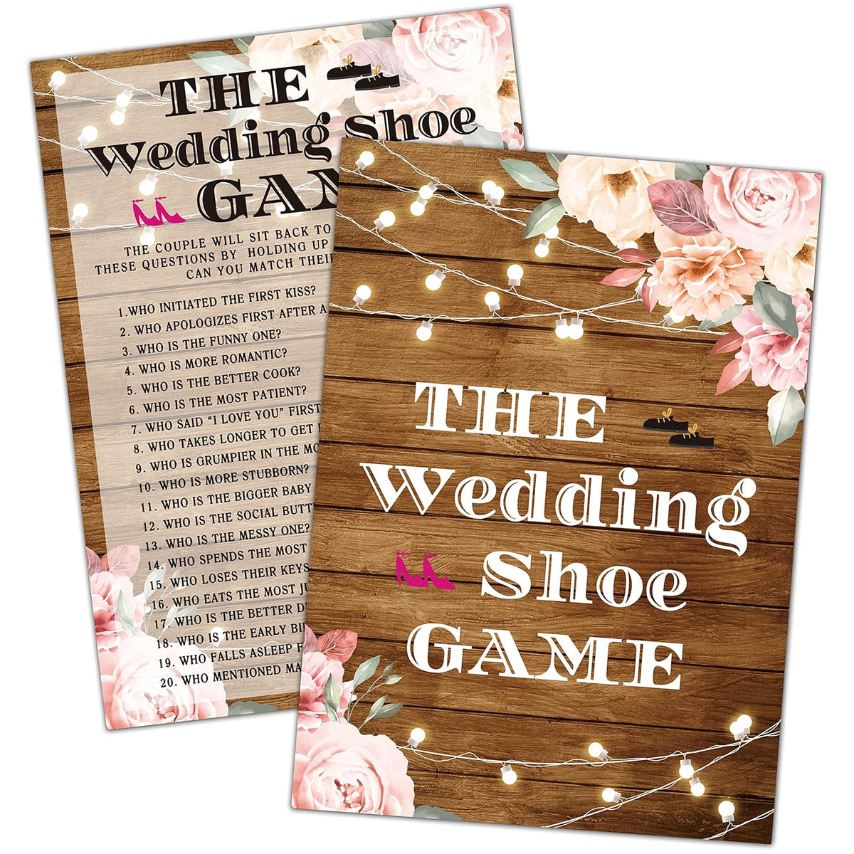 Bridal Shower Games, The Wedding Shoe Game Wedding Shower Game Card, Rustic Wood Boho Floral Romantic Engagement/Bachelorette Party Ideas Activities Supplies Decorations(30 Cards) - B09