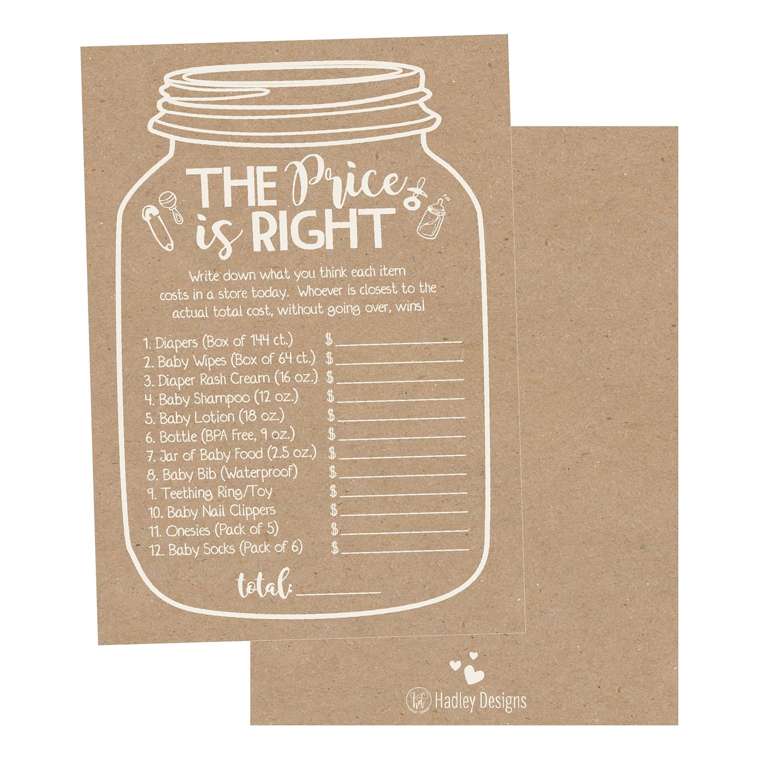 Baby Shower Games For 25 Guests - Kraft The Price Is Right Baby Shower Game, Babyshower Games Boy Girl Gender Neutral, Guess The Price Gender Reveal Game, Made In Usa