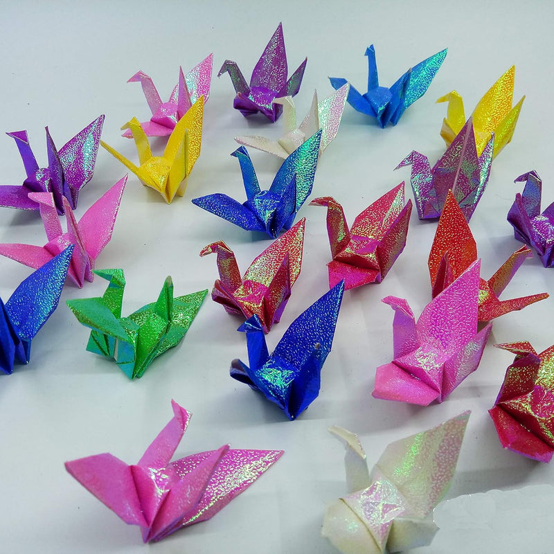 100 Pcs Glitter Origami Paper Cranes Mixed Colors, Folded Diy Paper Cranes For