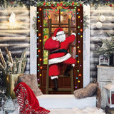 2 Pcs Christmas Decorations Santa Door Cover Xmas Backdrop Banner With Santa Climbing The Window And Gift Pattern Eve Decor For Party House Photo Booth Props