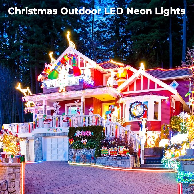 50FT RGB LED Neon Rope Lights App & Remote Control Music Sync IP67 Waterproof Strip Lights