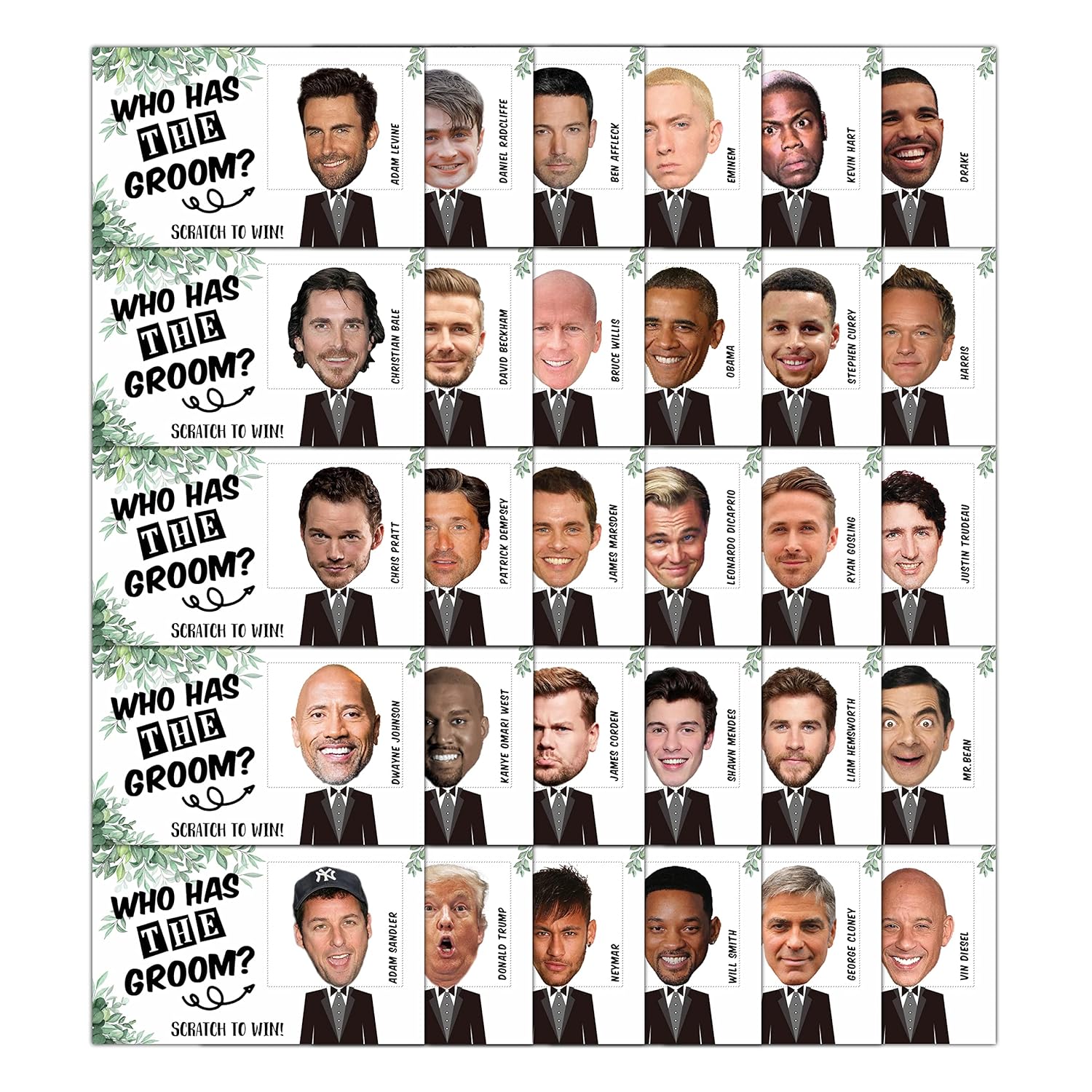 Bridal Shower Games - Who Has The Groom Scratch Off Cards - Rustic Greenery Scratch Off Cards & Stickers - Bachelorette Party Game - Girls Night Out Activity - Bride Shower Supplies Decorations - 36 Pcs(D02)