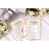 Bridal Shower Games, Over Or Under Wedding Shower Game Card, Blush Pink Boho Floral Romantic Engagement/Bachelorette Party Ideas Activities Supplies Decorations(30 Cards) - A03