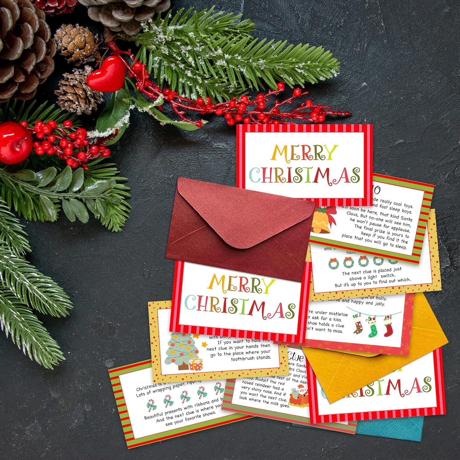 Christmas Scavenger Hunt Games, Christmas Treasure Hunt Clue Cards, Xmas Games For Family Treasure Riddle Hunt Game Activities, Winner Holiday Indoor Outdoor Party Decorations Supplies