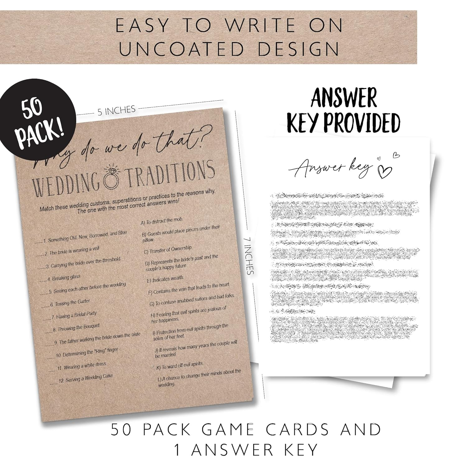 Bridal Shower Games, Fun Activities, Kraft Minimalist Style (Wedding Traditions Game)