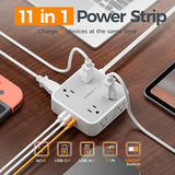 Surge Protector Power Strip 8 Outlets 3 USB Ports 1 USB C 20W PD 10FT Flat Plug Extension Cord 900J