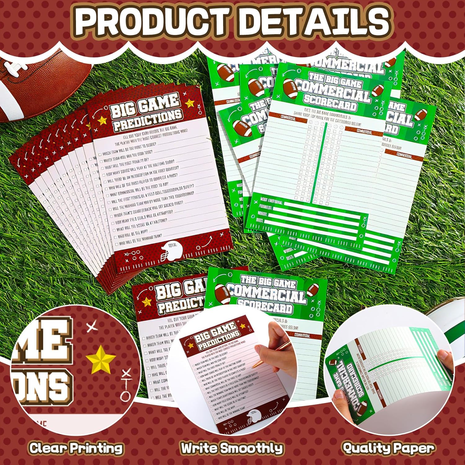 20 Pcs Football Game Cards For Football Theme Party Decorations Activity Duo Games Rugby Cards Set Cards Big Game Prediction Card The Big Games Commercial Scorecard Two-Player Sports Party Supplies