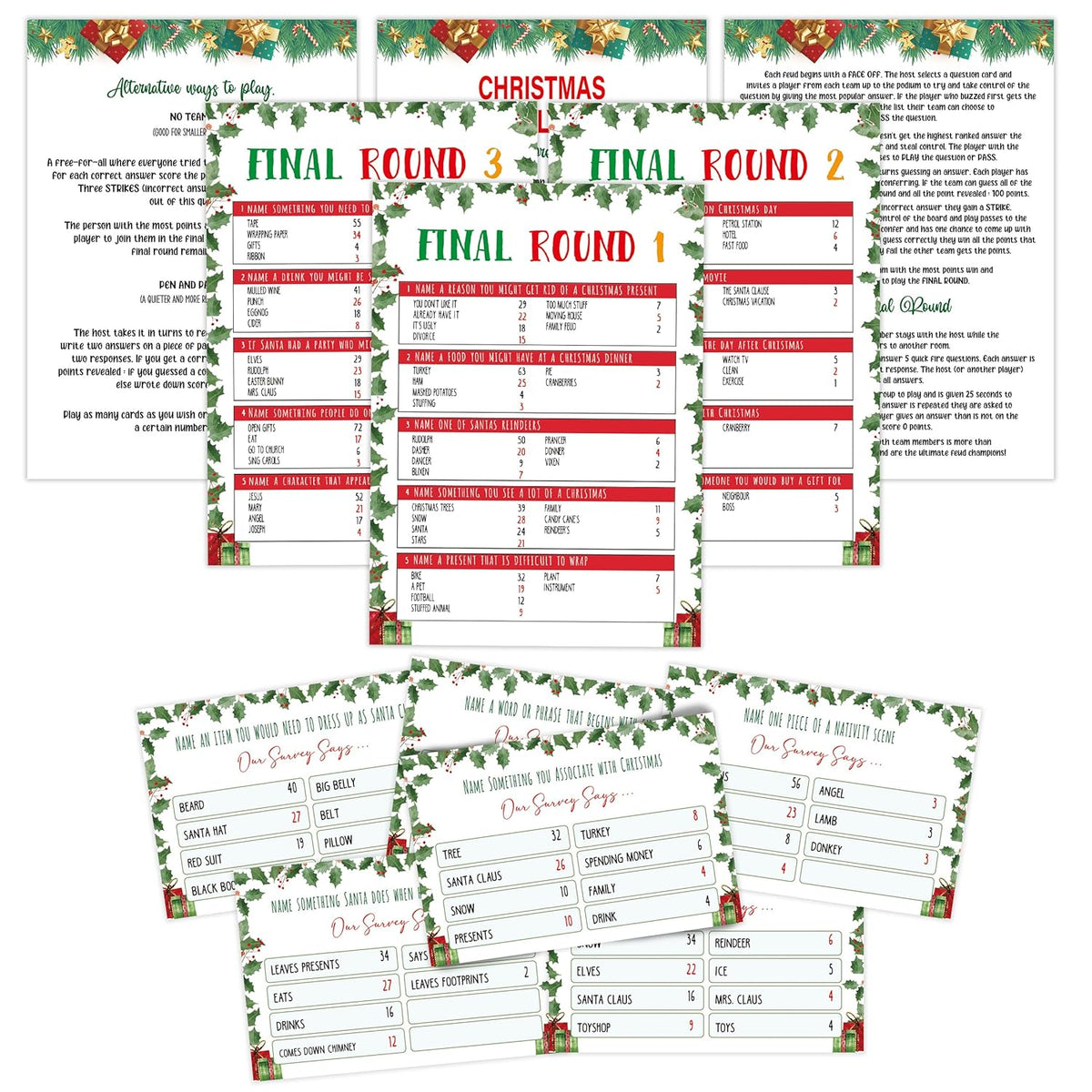 Christmas Friendly Feud Game Set, Friendly Feud Quiz, Family Feud Quiz, Baby Shower Game, Family Games For Adults, Christmas Games Xmas Holiday Winter Party Supplies-L005
