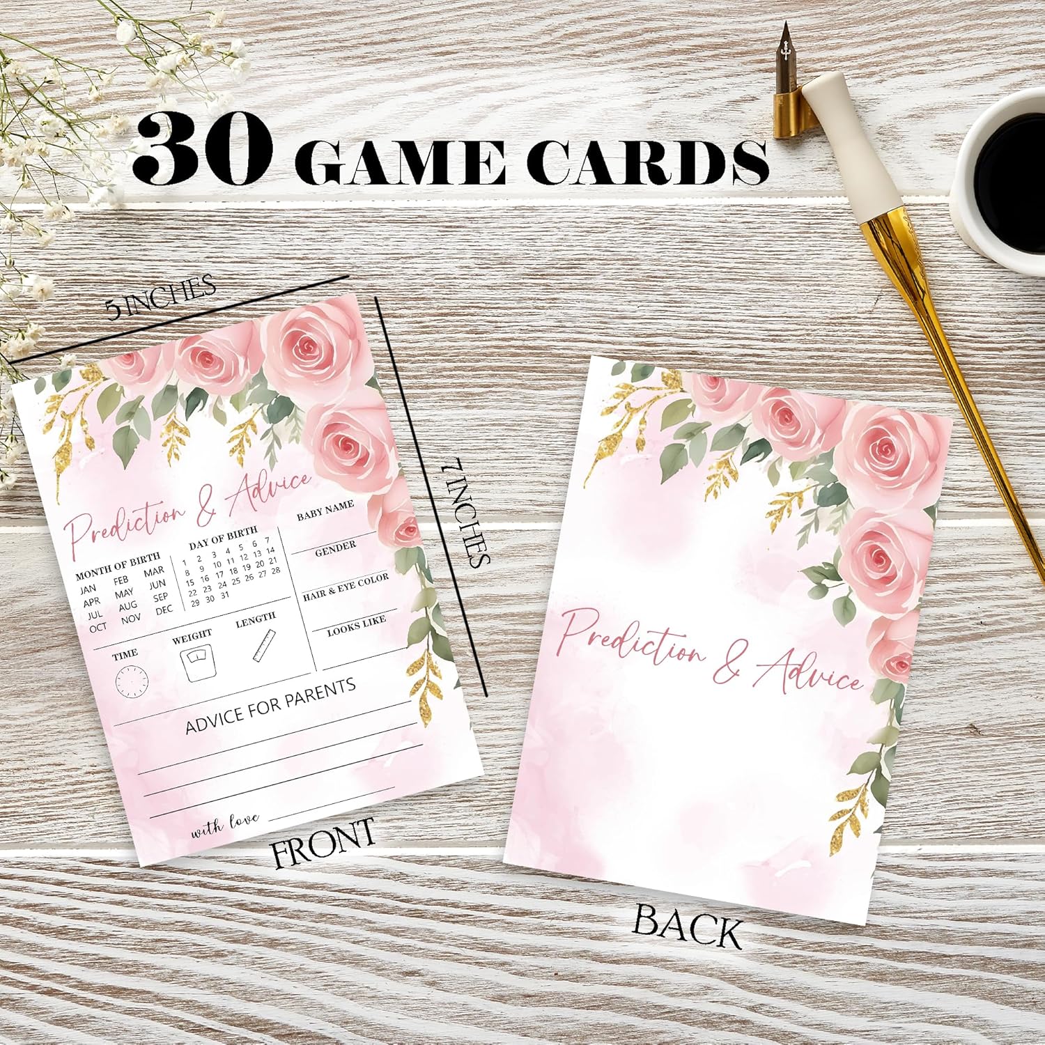 Floral Baby Shower Game Kit, 30 Prediction & Advice Cards, Baby Boy Girl, Gender Reveal Games, Baby Shower Party Favors, 5 X 7 Inches, Adults, 100+ Years, Card Game