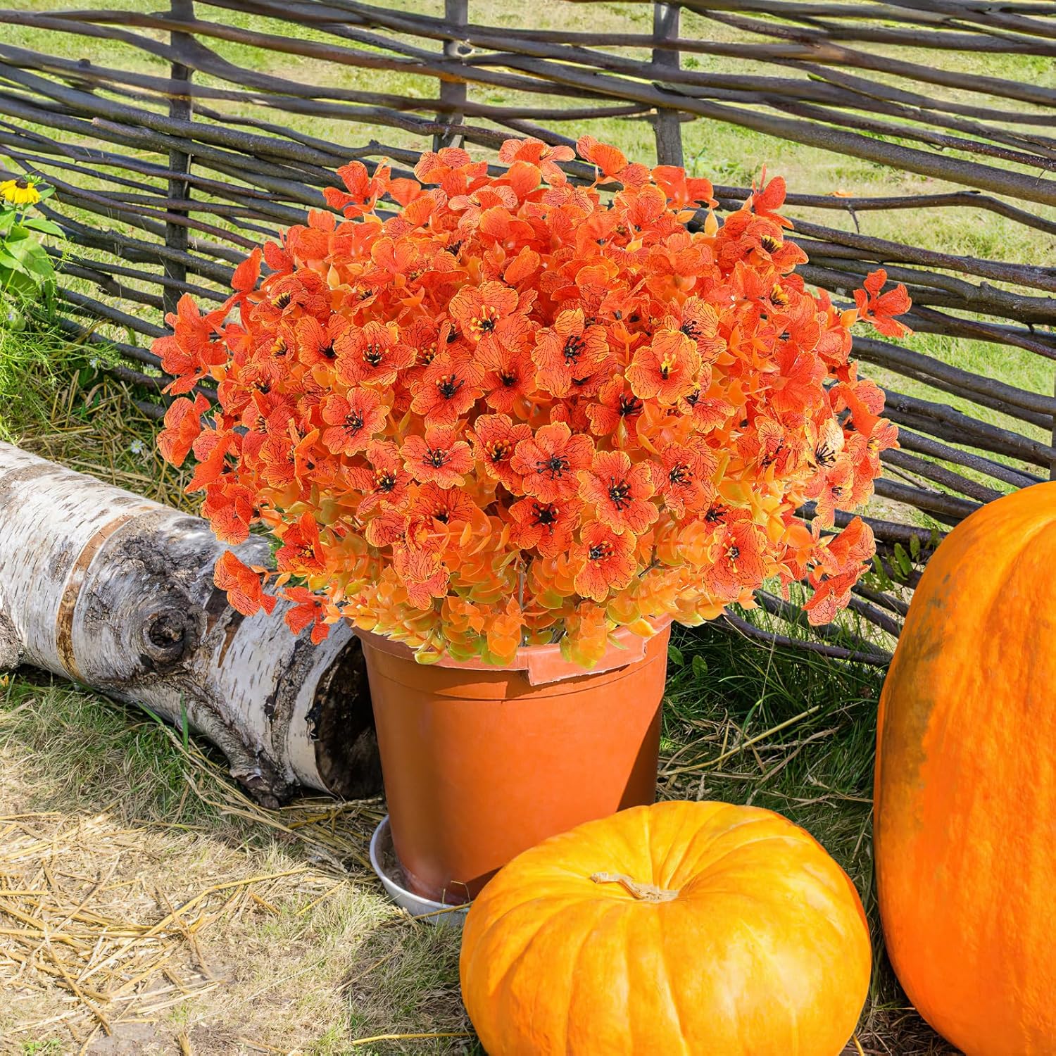 16 Bundles Fall Orange Artificial Flowers For Outdoor Fall Decor Uv Resistant Faux Flowers No Fade Fake Plastic Plants Garden Porch Window Box Decorating