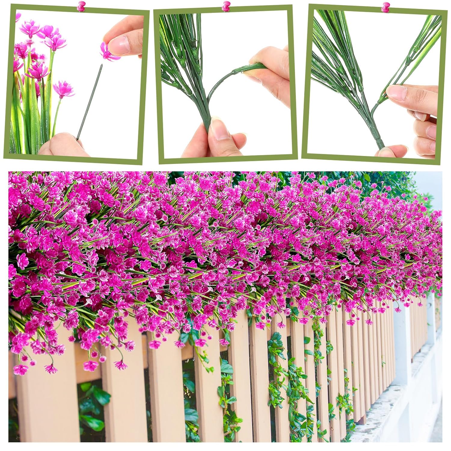 40 Bundles Outdoor Artificial Flowers Plants Uv Resistant Outside Fake Flowers Plastic Plants Outdoor Spring Summer Seasons Decoration Shrubs Garden Porch (Purple Red)
