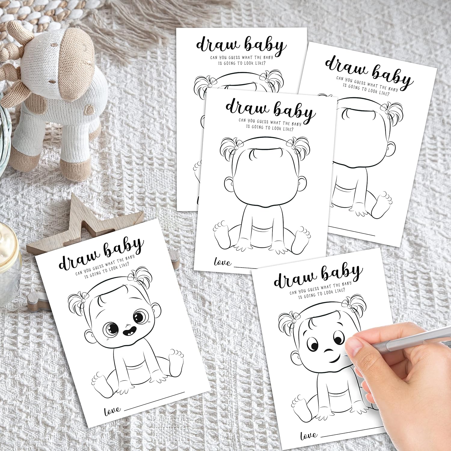 Draw Baby Shower Games, Boy Or Girl Gender Reveal Party Game - Baby Shower Party Activities Supplies - Can You Guess What The Baby Is Going To Look Like 30 Cards/Drawbaby-002