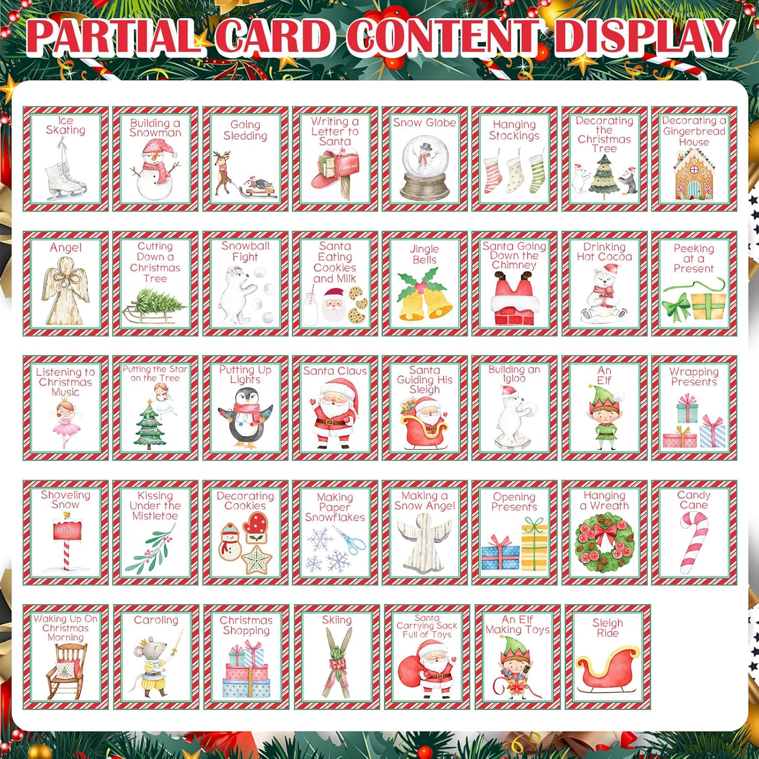 Christmas Game Charades Family Game Cards For Holiday Night, Charades Cards And Plastic Sand Time, Fun For Santa Holiday Party Adult(Pattern)