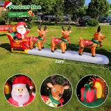 12Ft Long Christmas Inflatables Santa Claus On Sleigh With 3 Reindeer Yard Decoration, Cute Blow Up Santa Xmas Decor Wit