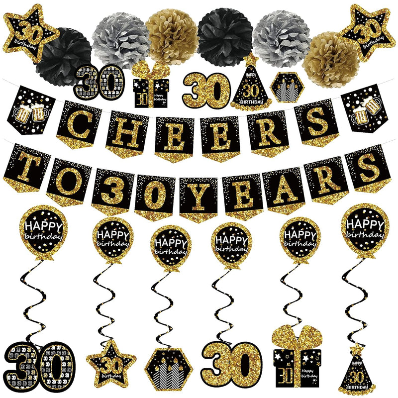 30Th Birthday Decorations For Him - (21Pack) Cheers To 30 Years Black