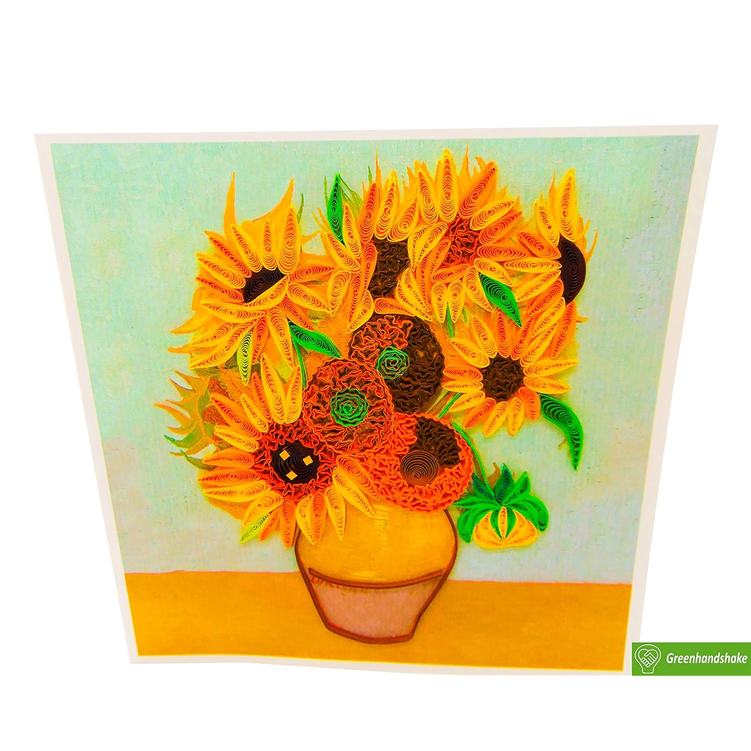 Van Gogh'S Vase With Sunflowers (1888) Quilling Art Greeting Card,Design Greeting Card For Birthday, Valentine'S Day, Get Well, All Occasion. Framable Artwork For Art Lovers