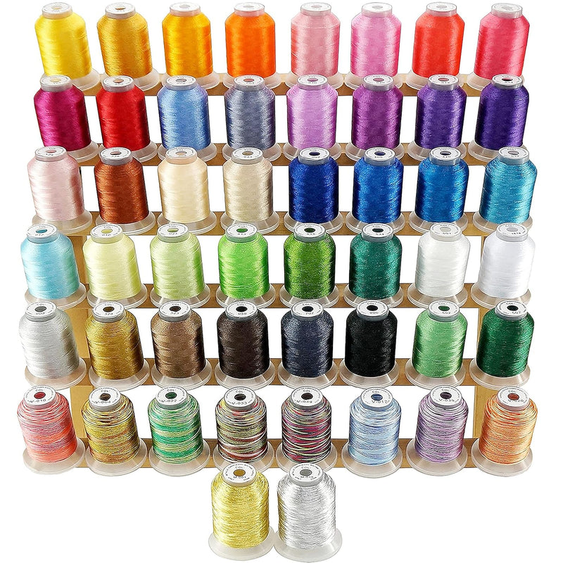 50 Spools Embroidery Machine Thread Kit Including 40 Brother Colors+8 Variegat