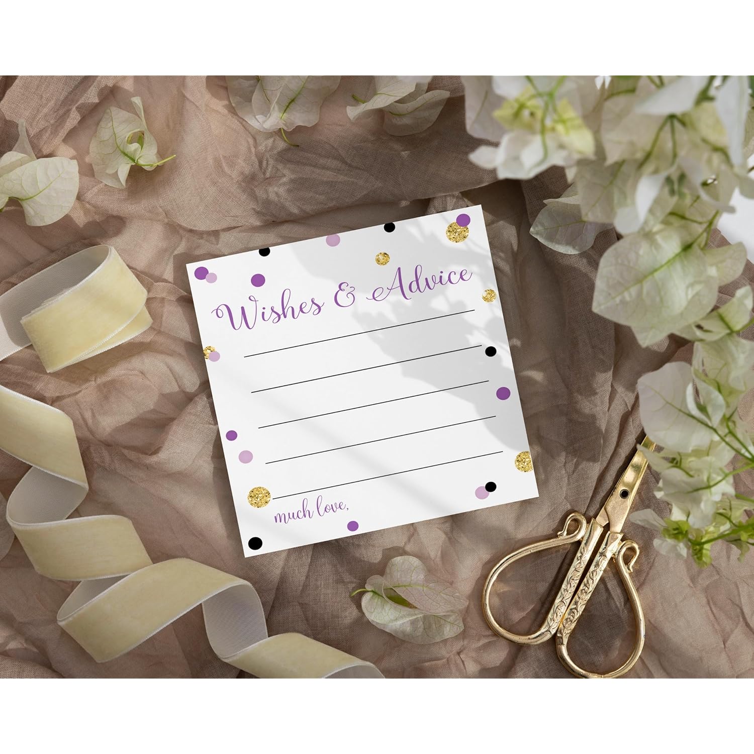Purple And Gold Advice Cards (25 Pack) Fun Bridal Shower Activity - Best Wishes For New Parents - Unique Advice Alternative For Graduations, Birthdays & Time Capsules - 4X4 Cards