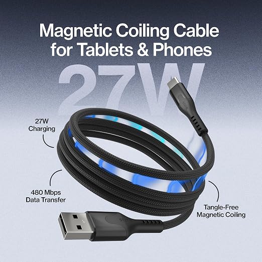 USB A to USB C Magnetic Fast Charging Cable 27W 3FT for Phone & Tablet