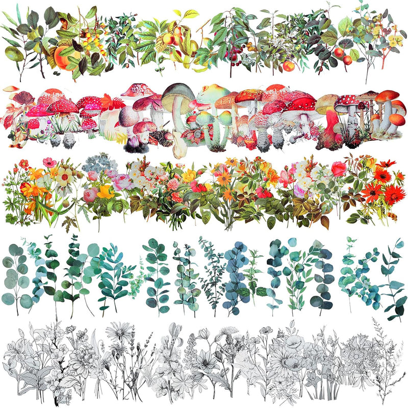 200 Pieces Transparent Flower Eucalyptus Plant Stickers Set Journal Floral And