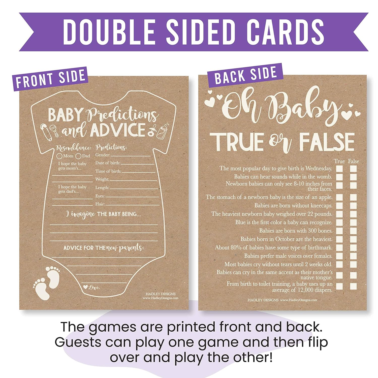 Baby Shower Games For 25 Guests - Kraft Baby Predictions & Advice Cards For New Parents, Trivia Game, Word Scramble, True Or False Babyshower Games Boy Girl Gender Neutral, Made In Usa