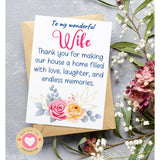 Mothers Day Card For Wife From Husband - 5X7 Inch Folded Card Include Envelope, Sticker - Blank Inside - Sweet, Unique & Romantic Gift, Embossed