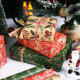Christmas Wrapping Paper Rolls, Red And Green Kraft Gift Wrapping Paper, Holly Berries Pinecones Green Leaves And Merry Christmas Lettering Gift Wrap Paper For Xmas Holiday, 3 Mini Rolls 17 X 118 Inch