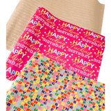 Funny Adult Wrapping Paper 17'' Mini Rolls | 'Happy Fcking Birthday' Pink Gold Foil & Kraft Designs | Premium Thick Gift Wrap, 42.5 Sq Ft Total | 3-Pack For Birthdays & Gag Gifts