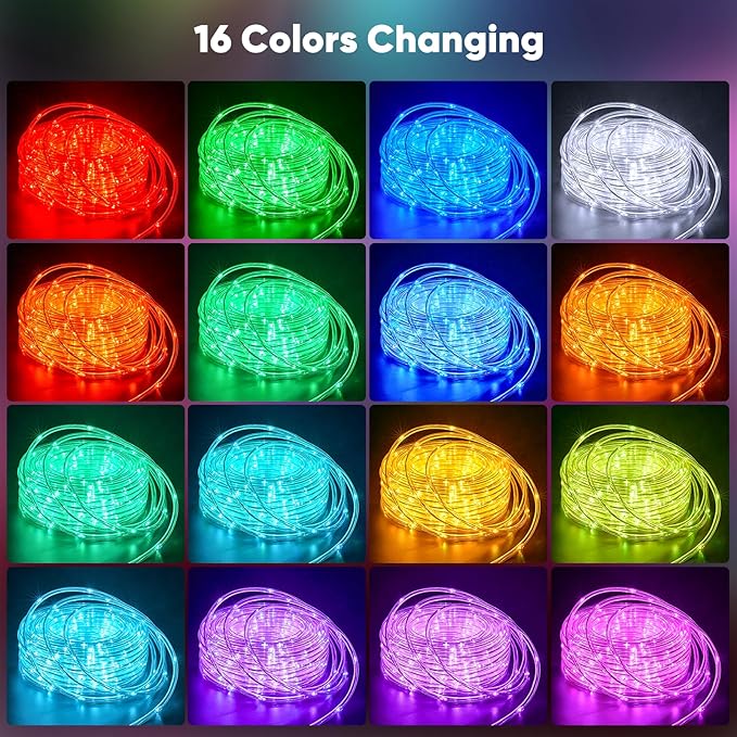 33FT Color Changing Rope Lights 100 LED Waterproof Outdoor Indoor String Lights with Remote