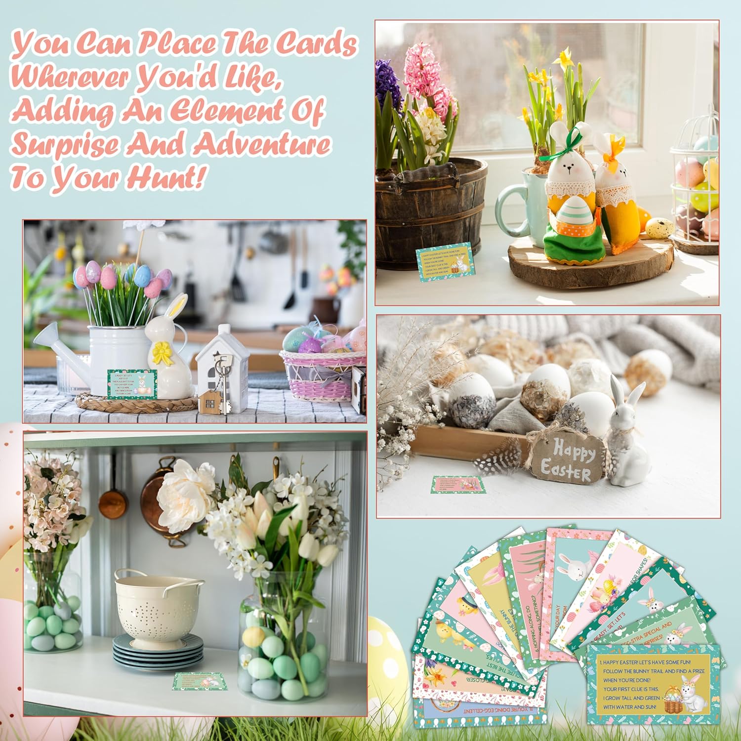 Easter Scavenger Hunt Games, Easter Treasure Hunt Clues Game Cards, Easter Party Games For Family Friend Groups, Easter Party Decorations Favors Supplies, 03