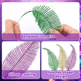 60 Pcs Mardi Gras Glitter Leaves Feathers Stems, 11.4" X 2.5" Purple Gold Green Artificial Feather Leaves Picks Vase Filler, Mardi Gras Faux Sparkly Leaf Twigs Sprays For Carnival Party Table Decor