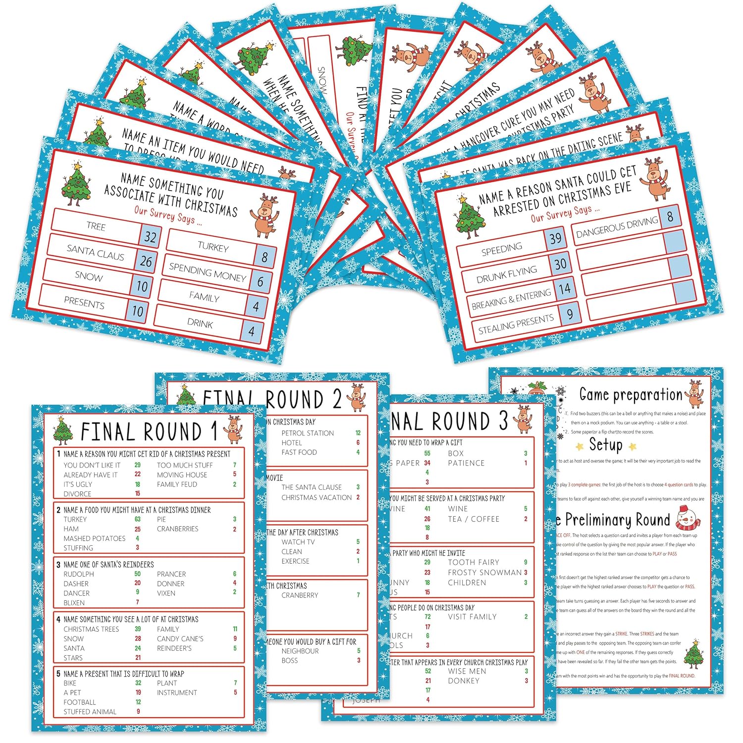 Christmas Friendly Feud Card Game, Christmas Games For Family Party, Holiday Party Trivia Quiz For Winter Gathering, Family Feud Games, Feud Trivia Quiz - Tfx2