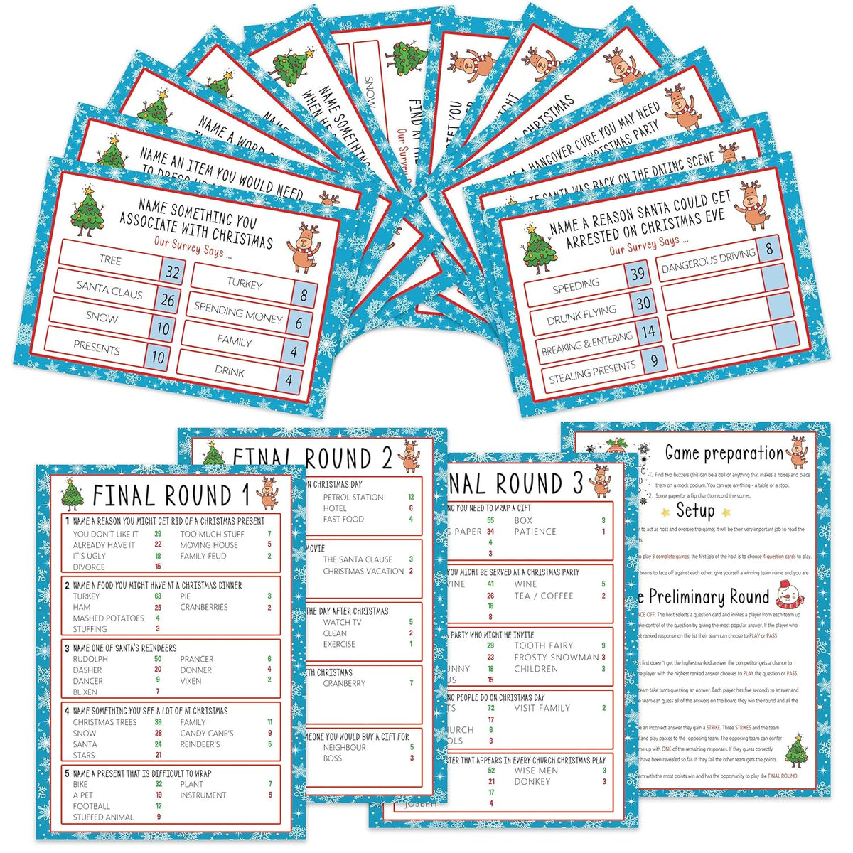 Christmas Friendly Feud Card Game, Christmas Games For Family Party, Holiday Party Trivia Quiz For Winter Gathering, Family Feud Games, Feud Trivia Quiz - Tfx2