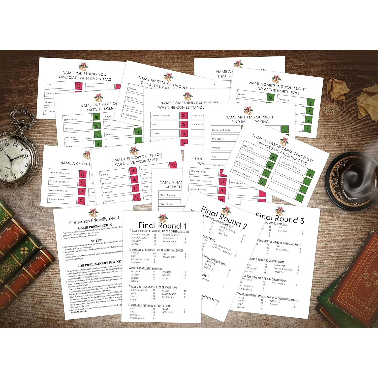 Christmas Friendly Feud Quiz, Christmas Games For Family Party, Family Feud Games, Ice Breaker Game For Adults, Large Group Party Supplies, Includes 12 Preliminary Cards And 3 Final Round Cards, Zc02