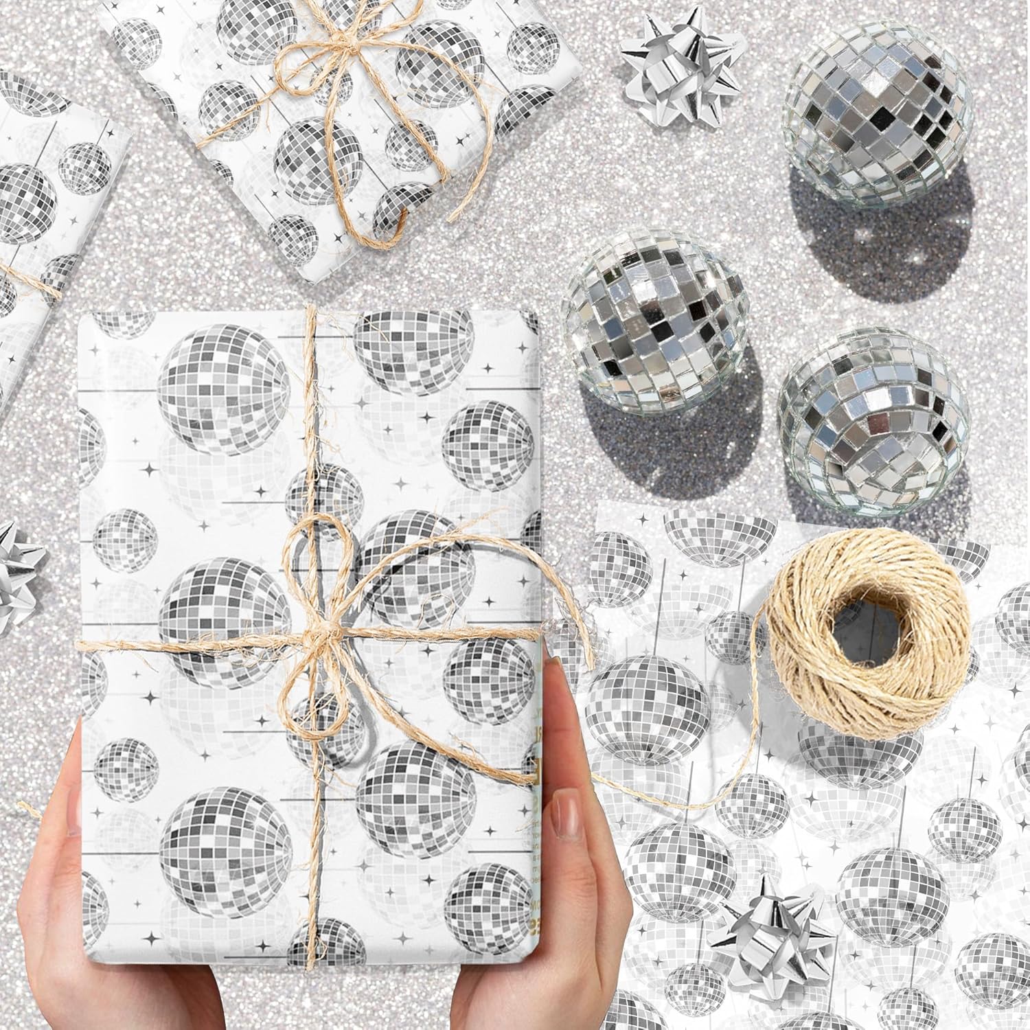 100Sheets Disco Theme Silver Ball Pattern Tissue Paper Disco Ball Wrapping Paper Diy Crafts Decorative Supplies For Birthday Wedding Baby Shower Party Decorations,13.8 * 19.7Inches