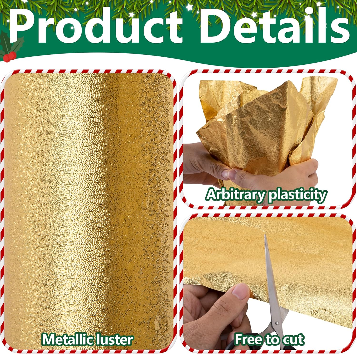 2 Roll 10 Yard Christmas Plant Pot Floral Foil, Matte Texture Floral Foil Plant Pot Covers, Golden Florals Foils Wrapping Paper For Home Garden Pots Vases Diy Decoration