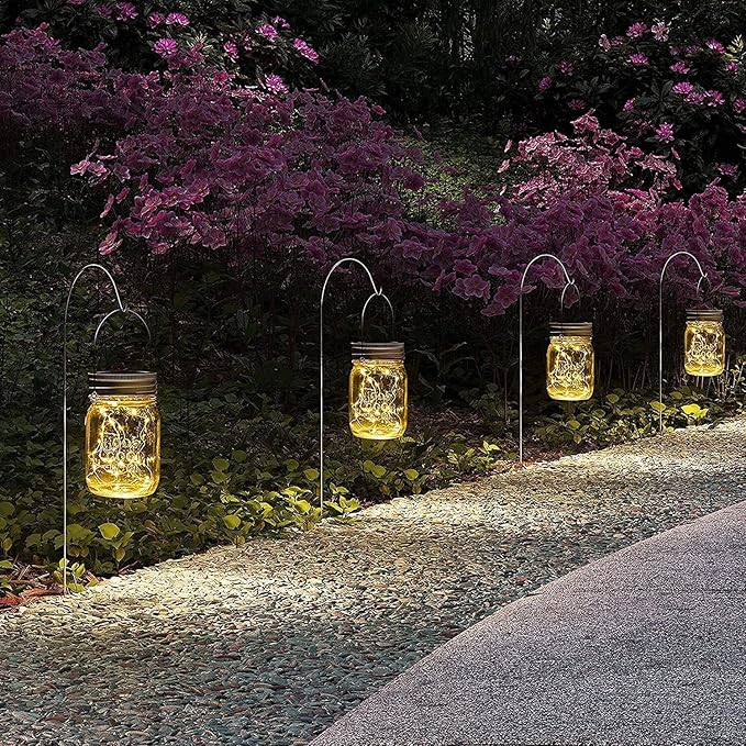 6 Pack Hanging Mason Jar Solar Lights 30 LED Waterproof Outdoor Lanterns with Jars