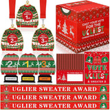 71 Pcs Christmas Ugly Sweater Game Sets With Contest Ballot Box, 60 Voting Cards, 3 Award Sashes, 1 Ugly Sweater Table Sign, 3 Prize Necklaces, 3 Award Badges For Party Game Supplies
