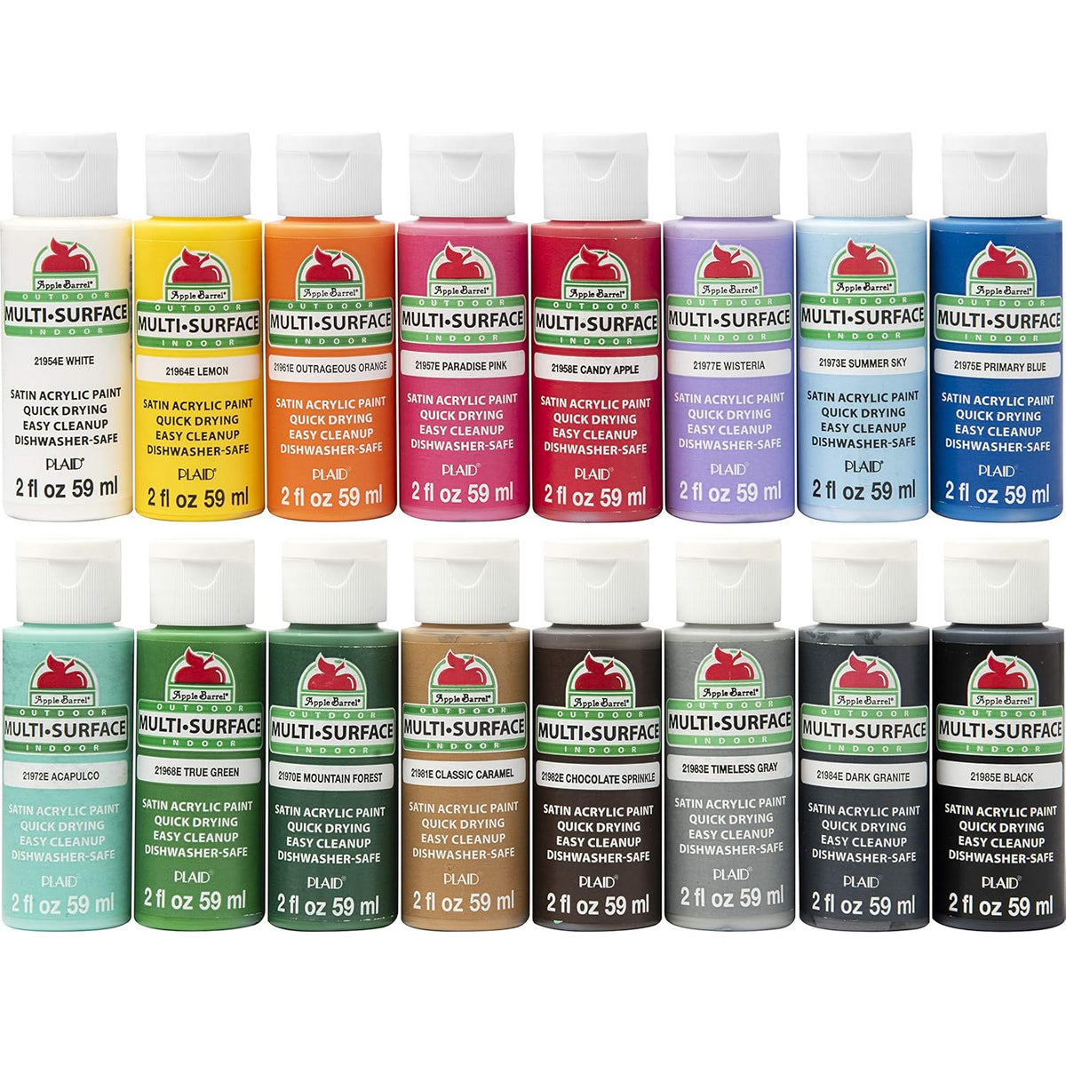 Apple Barrel Multi-Surface Paint Set (2-Ounce), Colors, 32 Fl Oz, 16 Piece