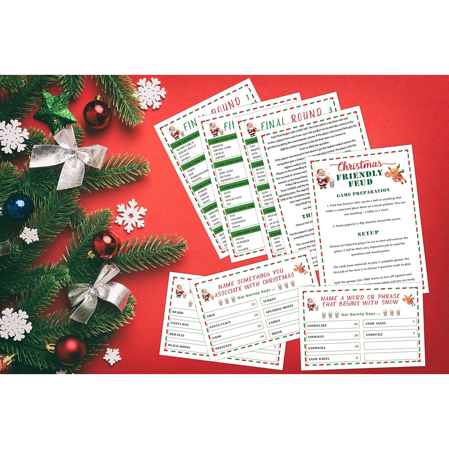 Christmas Friendly Feud Quiz, Family Game Night, Baby Shower Cards For Adults, 12 Question & 3 Final Round Cards, Party Favors Supplies-Mq6