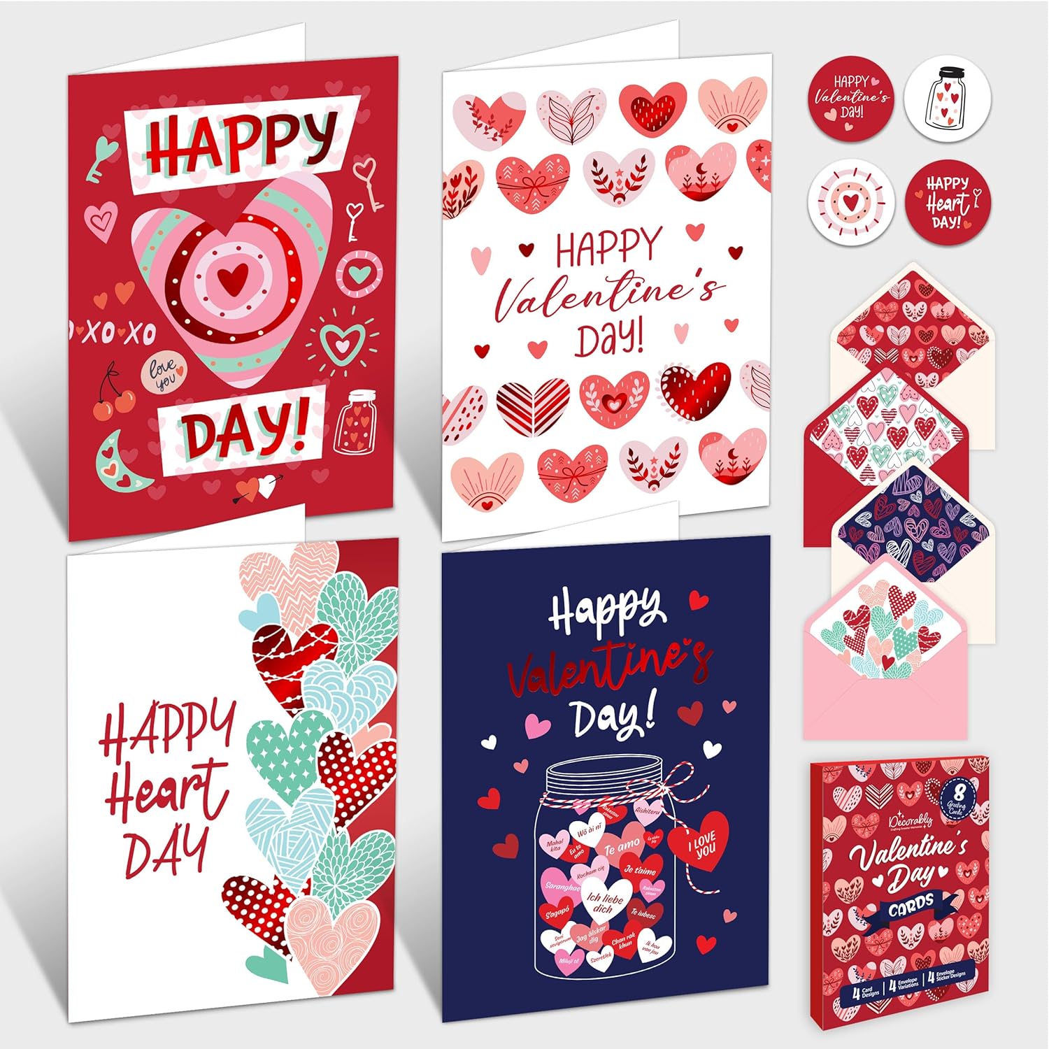 8 Pack Foiled 4X6In Valentine Cards For Adults With Envelopes And Stickers, 8 Fun And Elegant Designs For Loved Ones, Family, Friends With Printed Message Inside, Gifting & Mailing