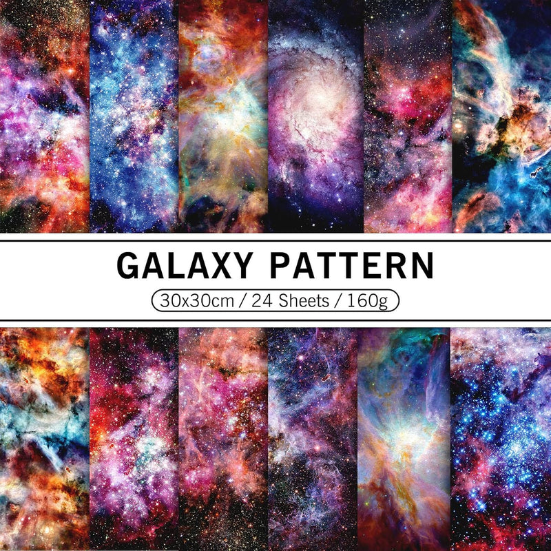 24Pcs Galaxy Pattern Paper Pack 30X30Cm Starry Sky Scrapbook Specialty